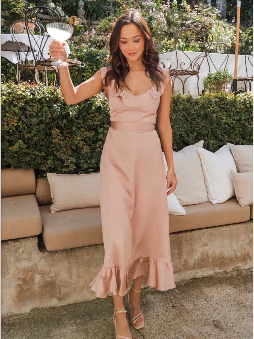 Champagne Ruffle Midi Dress